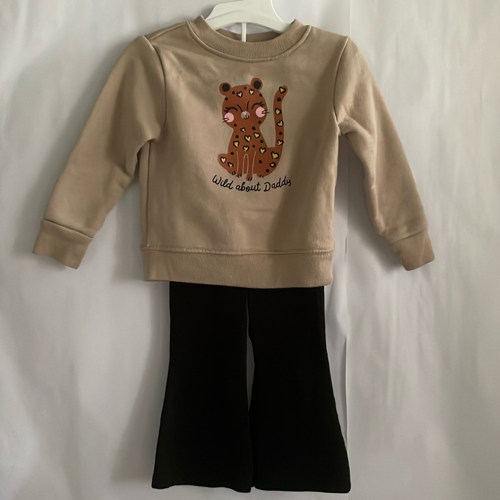 Garanimals 2-Pc Pants Set Beige Sweatshirt Flare Leggings Baby Girl Size 12 Mos